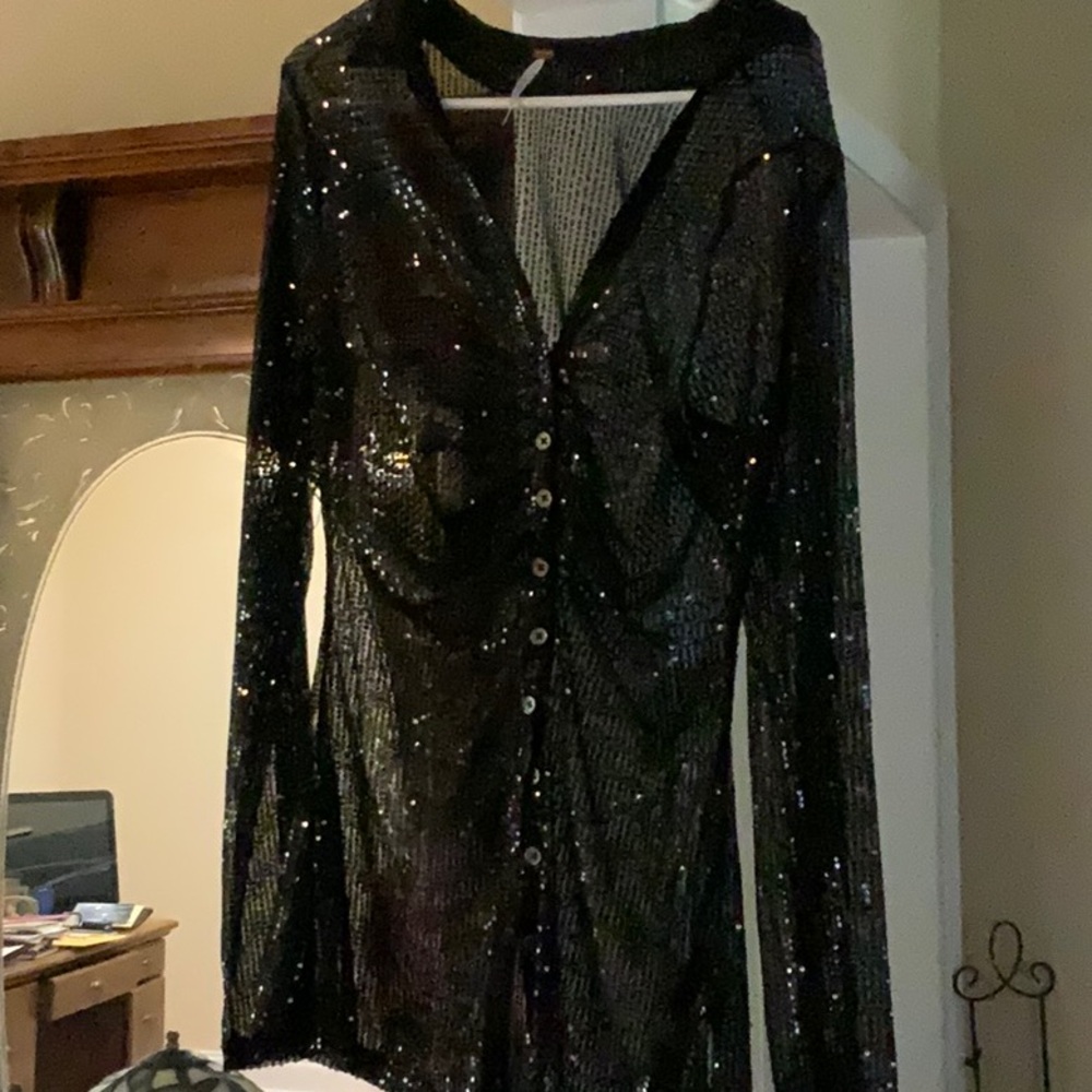Black Sequin Long Sleeve Top